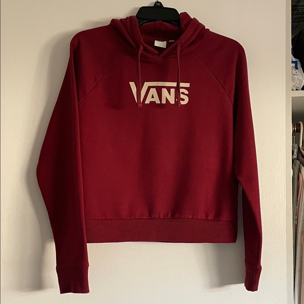 Vans Burgundy Hoodie with White Chest Logo.